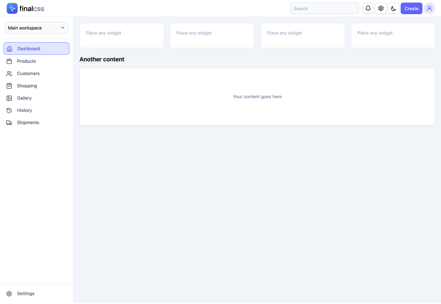 Admin control panel template design