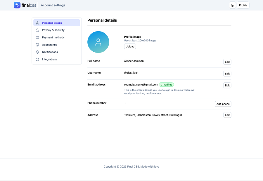 Admin control panel template design